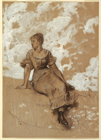 Rysunek, Siedząca dziewczyna; studium do "Ściany ogrodu", 1878 autorstwa Winslow Homer