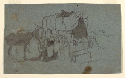 Rysunek przedstawiający wóz wojskowy i muła, ok. 1862 r. autorstwa Winslow Homer