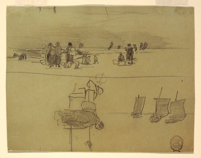 Rysunek, Scena na plaży z kobietami niosącymi kosze, Cullercoats, Anglia, 1881-82 autorstwa Winslow Homer