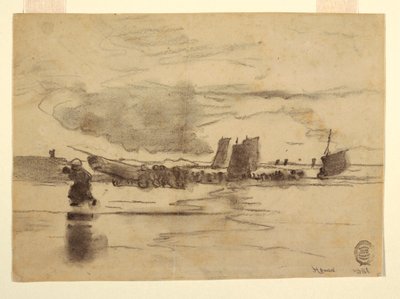 Rysunek, Plaża podczas odpływu, Cullercoats, Anglia, 1881 r. autorstwa Winslow Homer