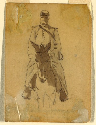 Rysunek, oficer kawalerii i głowa jego konia, 1862 r. autorstwa Winslow Homer