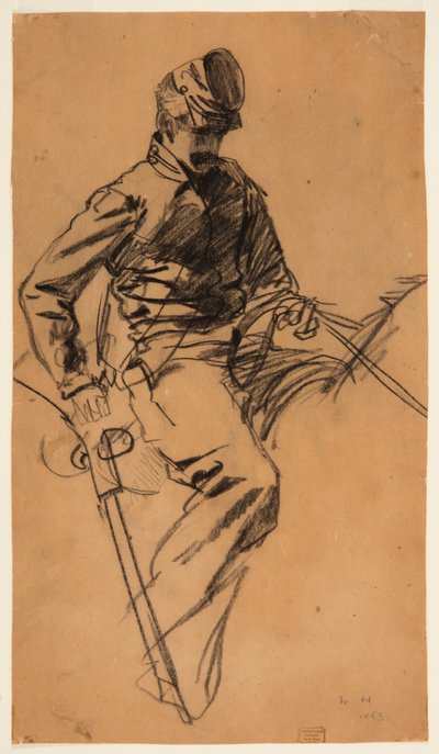 Rysunek, żołnierz kawalerii na koniu, 1863 r. autorstwa Winslow Homer
