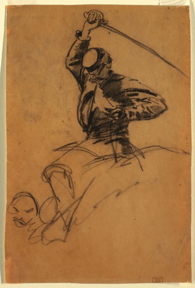 Rysunek, żołnierz kawalerii z mieczem na koniu, 1863 r. autorstwa Winslow Homer