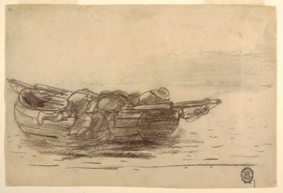 Rysunek przedstawiający rybaków wspinających się na Gunwales, Cullercoats, Anglia, 1881-82 autorstwa Winslow Homer