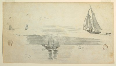Rysunek, Cztery szkunery, prawdopodobnie 1880 r. autorstwa Winslow Homer