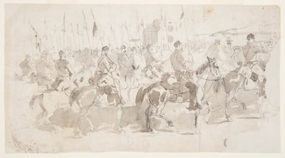 Rysunek przedstawiający Szósty Pułk Kawalerii generała McClellana wyruszający z Aleksandrii do Old Point Comfort, 2 kwietnia 1862 r. autorstwa Winslow Homer