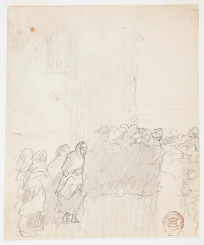 Rysunek Mężczyźni i kobiety patrzący w morze, Cullercoats, Anglia, 1881 r. autorstwa Winslow Homer