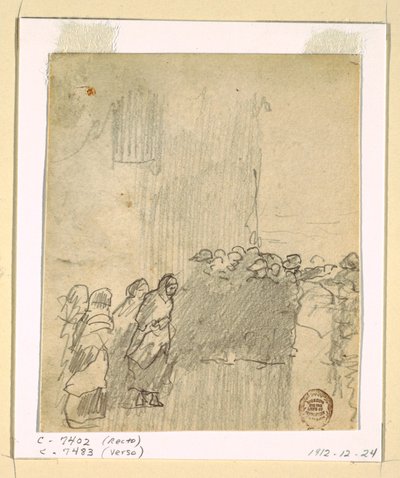 Rysunek Mężczyźni i kobiety patrzący w morze, Cullercoats, Anglia, 1881 r. autorstwa Winslow Homer