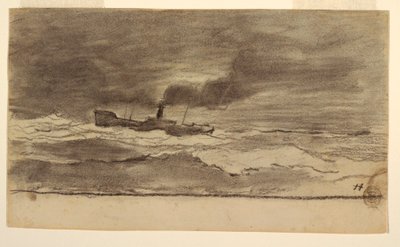 Rysunek, Pejzaż morski z kutrem rybackim, Cullercoats, Anglia, 1881-82 autorstwa Winslow Homer