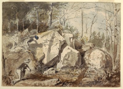 Rysunek przedstawiający zastawianie pułapki na wiewiórki, ok. 1855 r. autorstwa Winslow Homer