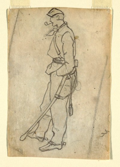 Rysunek, żołnierz z mieczem i fajką, 1862 r. autorstwa Winslow Homer