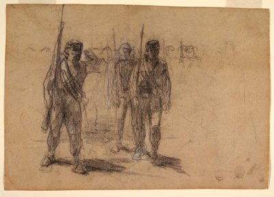 Rysunek przedstawiający musztrę żołnierską, prawdopodobnie 1864 r. autorstwa Winslow Homer