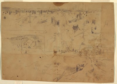 Rysunek, Studium pola bitwy z pniami drzew i wysadzonymi pniami drzew, Petersburg, Wirginia, 1864 r. autorstwa Winslow Homer