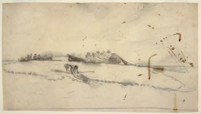 Rysunek przedstawiający trzy łodzie z rybakami zarzucającymi sieci, 1881-82 autorstwa Winslow Homer