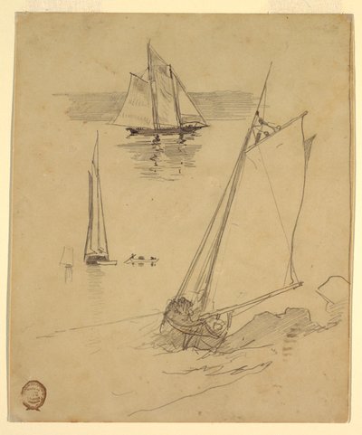 Rysunek, Trzy szkice szkunerów, prawdopodobnie 1880 r. autorstwa Winslow Homer