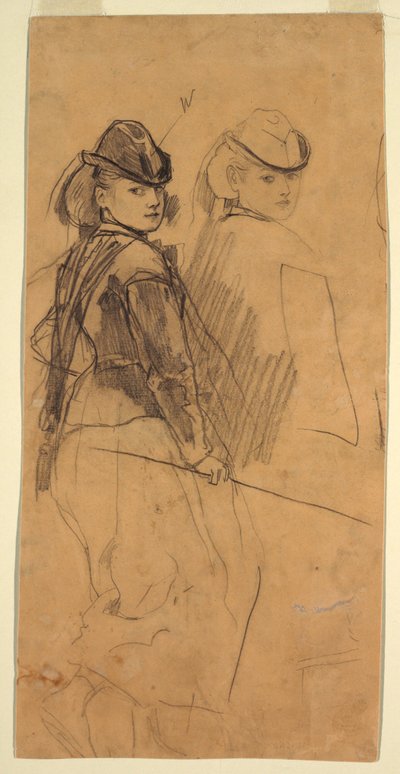 Rysunek, Dwa studia młodej dziewczyny spoglądającej przez ramię, ok. 1862 r. autorstwa Winslow Homer