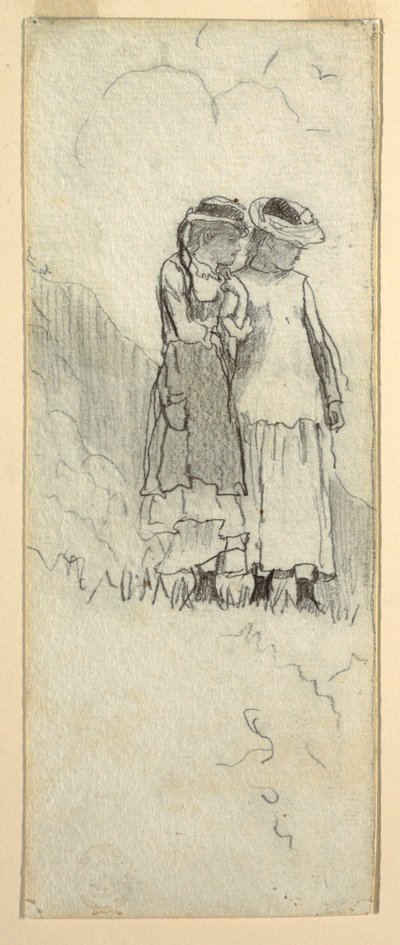Rysunek przedstawiający dwie młode dziewczyny na polu, 1879 r. autorstwa Winslow Homer
