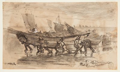 Rybacy na plaży Dory, Cullercoats, Anglia autorstwa Winslow Homer