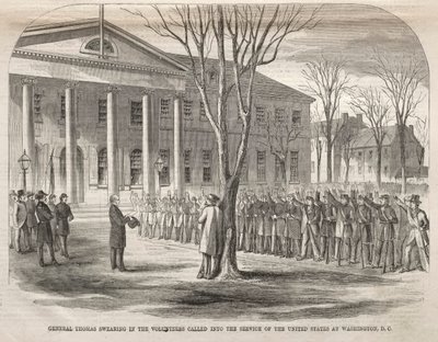 Generał Thomas Swearing in the Volunteers Called to the Service of the United States..., 1861. autorstwa Winslow Homer