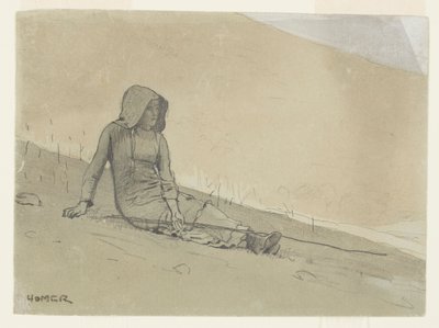 Dziewczyna siedząca na zboczu wzgórza autorstwa Winslow Homer