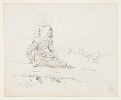Dziewczyna siedząca na pniu drzewa autorstwa Winslow Homer