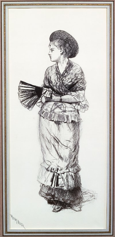 Dziewczyna z wachlarzem (węgiel na papierze) autorstwa Winslow Homer