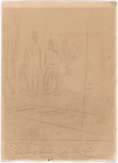 Grant i Lincoln w City Point, Virginia [recto], 1865. autorstwa Winslow Homer