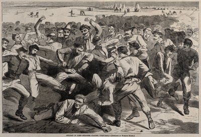 Wakacje w obozie - Żołnierze grający w piłkę nożną, 1865. autorstwa Winslow Homer
