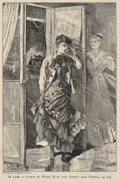 Nadeszła burza wiatru, deszczu i bryzgów - oraz Portia, z The Galaxy, grudzień 1869 autorstwa Winslow Homer