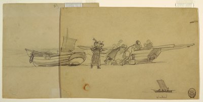 Mężczyźni i kobiety rozładowują łódź rybacką, Cullercoats, Anglia autorstwa Winslow Homer