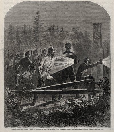 Rebelianci poza swoją pracą w Yorktown Reconnoitering with Dark Lanterns, 1862. autorstwa Winslow Homer