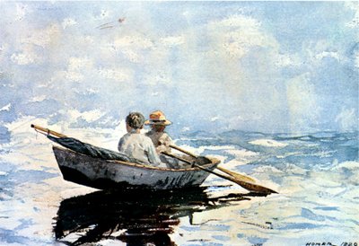 Wiosłowanie łodzią, 1880 (wc na papierze na pokładzie) autorstwa Winslow Homer