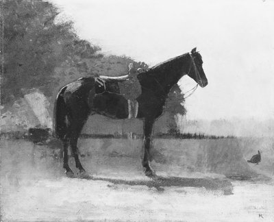 Koń pod siodło w zagrodzie, ca. 1870-75. autorstwa Winslow Homer