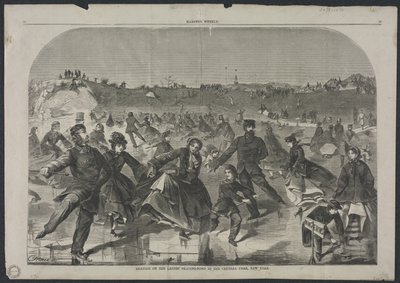 Jazda na łyżwach po stawie łyżwiarskim dla kobiet w Central Parku w Nowym Jorku, 1860. autorstwa Winslow Homer