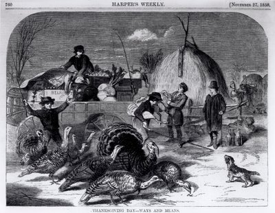 د شکر ګذارۍ ورځ: لارې او لارې، د هارپر اونیزې څخه، 27 نومبر 1858 پولی autorstwa Winslow Homer