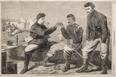 Święto Dziękczynienia w wojsku - po obiedzie: kość życzeń, 1864. autorstwa Winslow Homer