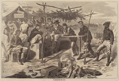 Święto Dziękczynienia w Obozie, opublikowane 1862. autorstwa Winslow Homer