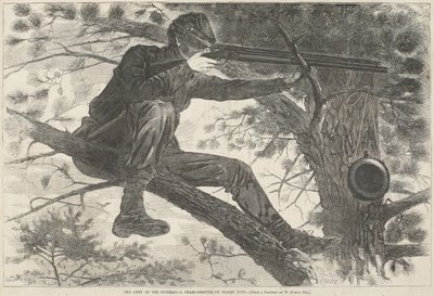 Потомакийн арми - 1862 оны 11-р сарын 15-ны өдөр (модон сийлбэр) жижүүрийн үүрэг гүйцэтгэж буй хурц харваач. autorstwa Winslow Homer