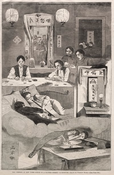 Chińczycy w Nowym Jorku - Scena w klubie przy Baxter Street, 1874. autorstwa Winslow Homer