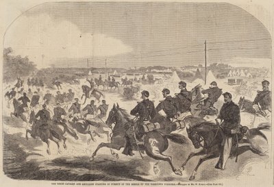 Unia kawalerii i artylerii rozpoczynająca pościg za rebeliantami w górę Yorktown..., opublikowana w 1862 r. autorstwa Winslow Homer