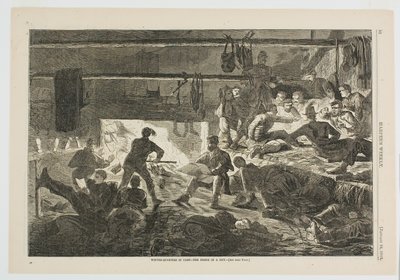 Zimowe kwatery w obozie - wnętrze chaty autorstwa Winslow Homer
