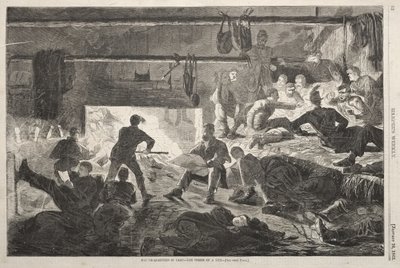Zimowe kwatery w obozie – wnętrze chaty autorstwa Winslow Homer