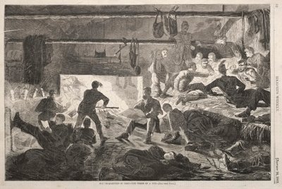 Kwatery zimowe w obozie - wnętrze chaty, 1863. autorstwa Winslow Homer