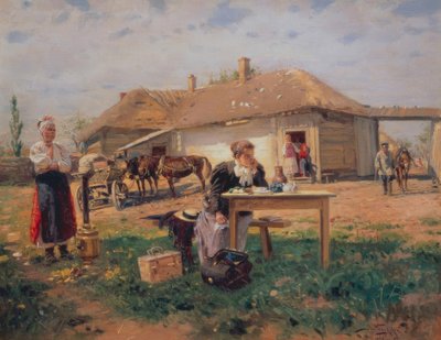 Przybycie nauczyciela do wioski autorstwa Wladimir Jegorowitsch Makowski