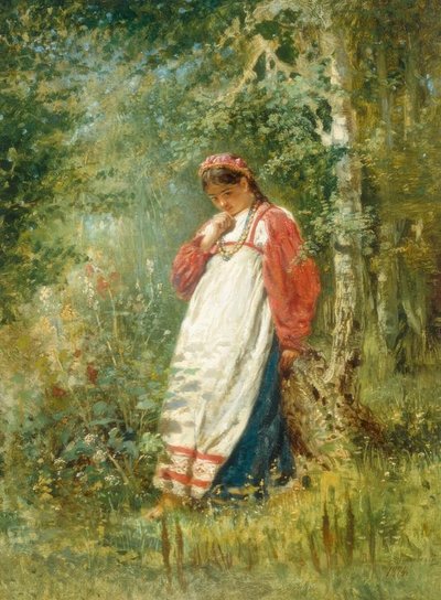 Młoda kobieta w lesie autorstwa Wladimir Jegorowitsch Makowski