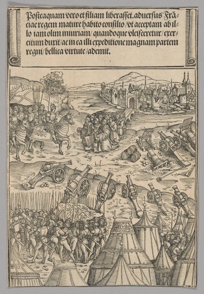 Kapitulacja francuskiego miasta, tablica 12 ze Scen historycznych z życia cesarza Maksymiliana I z Łuku Triumfalnego autorstwa Wolf Traut