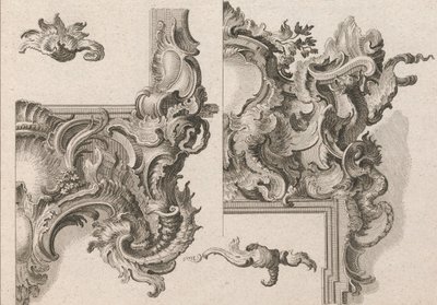 Propozycja dekoracji prawego dolnego i prawego górnego obramowania ołtarza..., druk. 1750-56. autorstwa Wolffgang Christoph Mayr