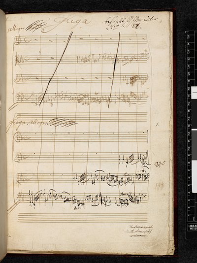 Adagio i fuga c-moll, K. 546, Add. 28996 f.3r autorstwa Wolfgang Amadeus Mozart