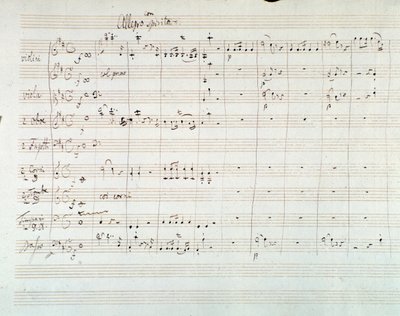 Strona partytury muzycznej Symphony NO. 8 D-dur Mozarta (1768) autorstwa Wolfgang Amadeus Mozart