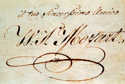 Podpis austriackiego kompozytora Wolfganga Amadeusza Mozarta (1756-1791) autorstwa Wolfgang Amadeus Mozart